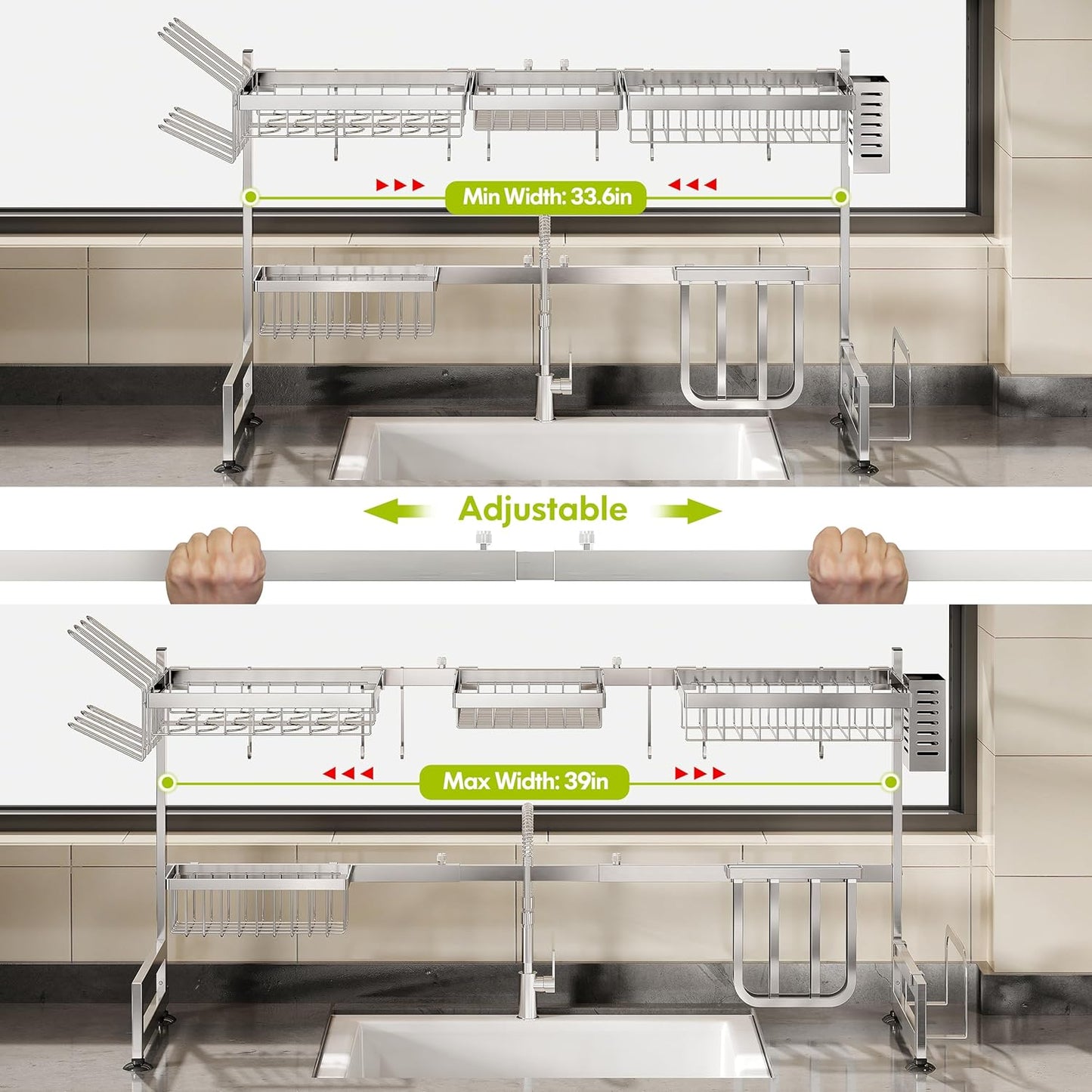 Escurridor platos acero inox 2 niveles extensible plateado