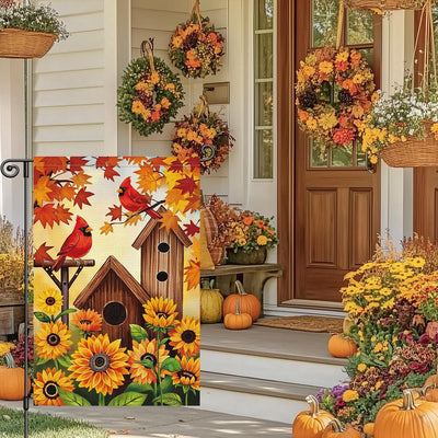 Bandera otoño jardín diseño girasol cardenal 12x18pulg doble cara