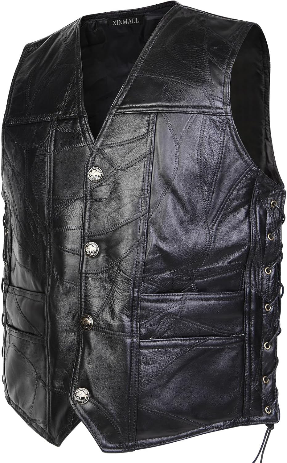 Chaleco motociclista cuero genuino para hombre negro