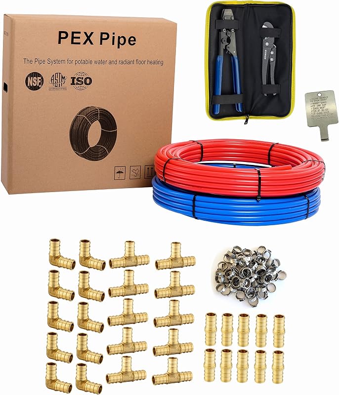 30 Tubo PEX-B 1/2" 2x100 ft accesorios latón engarzado