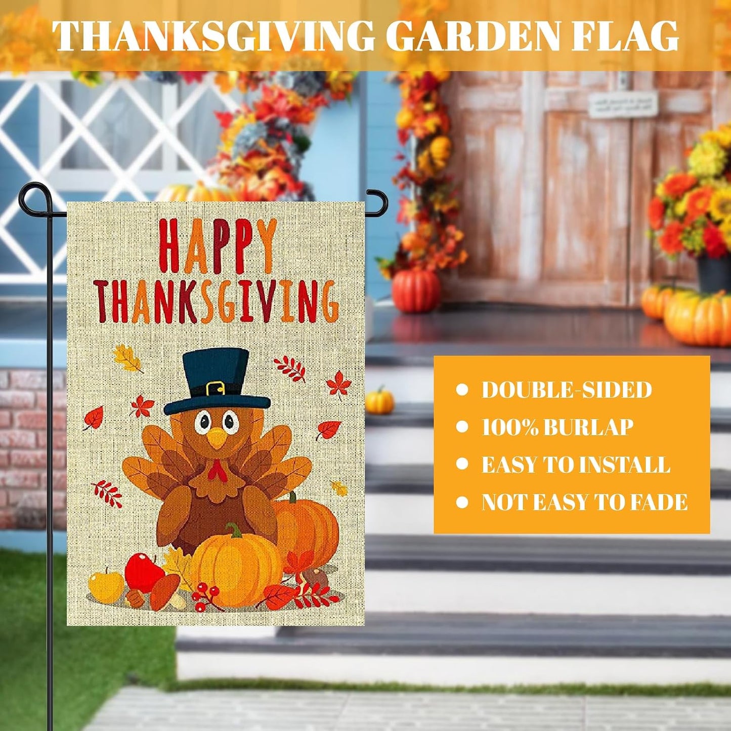 Bandera jardín vertical 12x18pulg estilo otoño doble cara