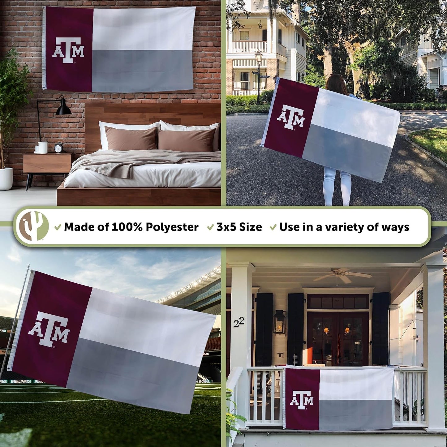 Bandera TAMU 3x5ft tela poliéster interiores exteriores