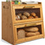 Caja pan bambú encimera cocina doble capa duradera