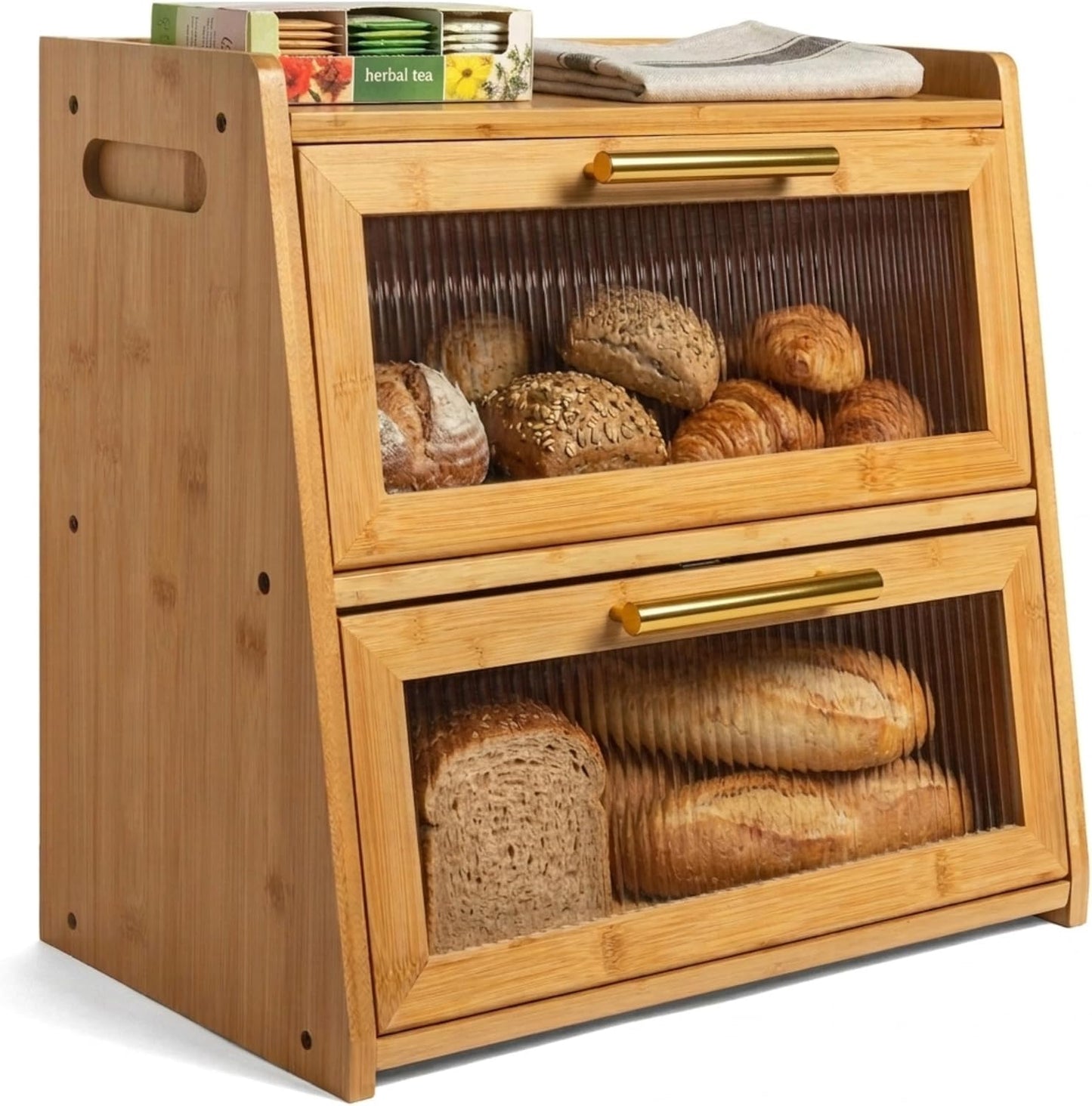 Caja pan bambú encimera cocina doble capa duradera