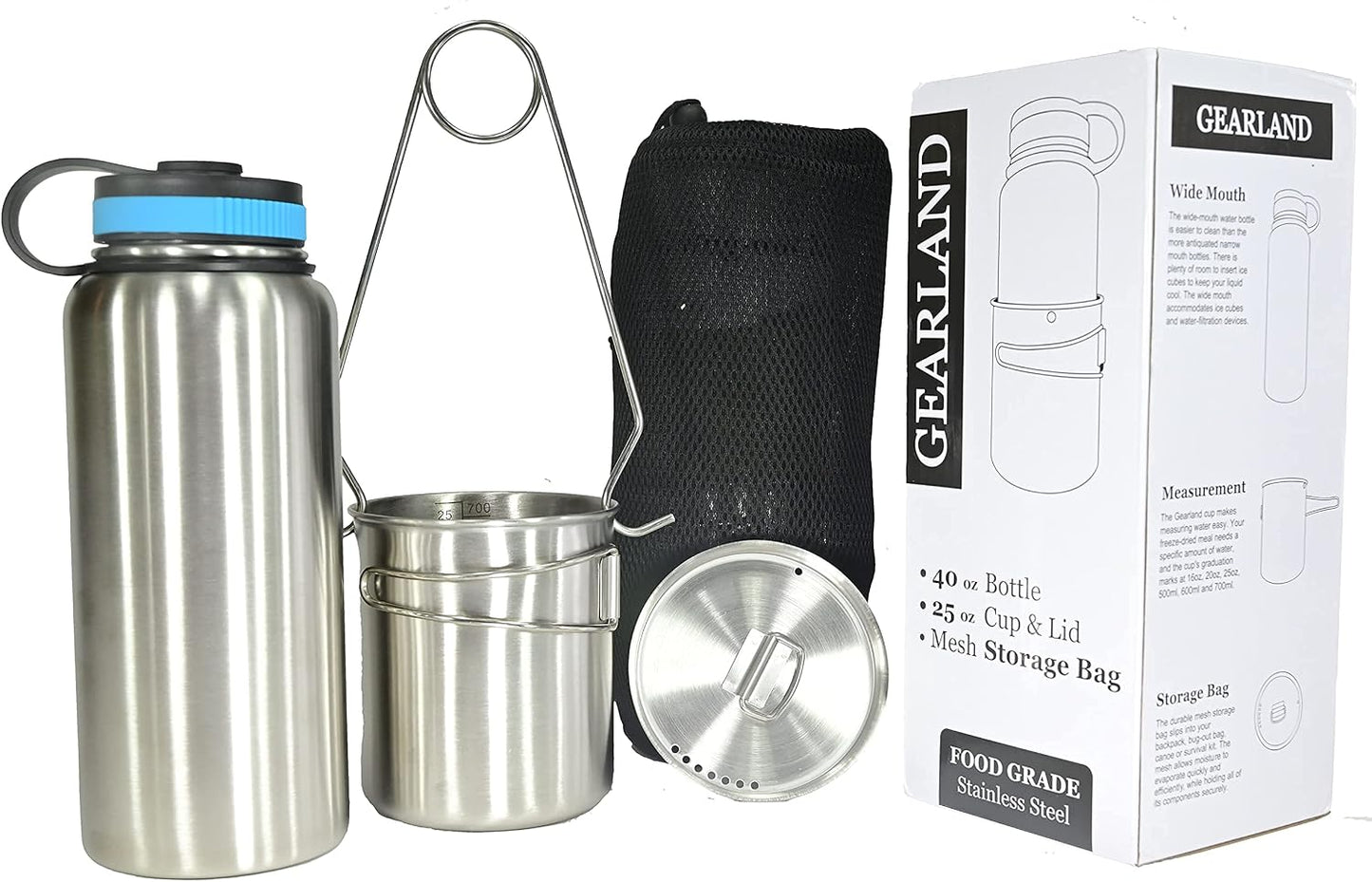 Botella agua acero inox con taza camping tapa evacuación