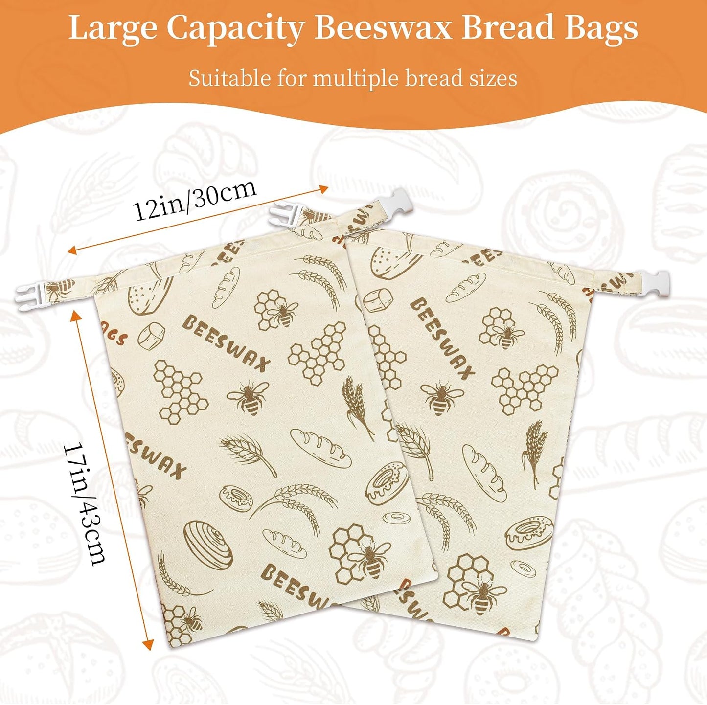Bolsa pan masa madre reutiliz. 12x17pulg lino algodón 2uds
