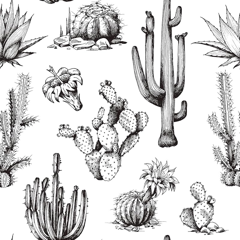 Papel tapiz cactus 17.5x276" color blanco y negro