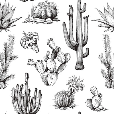 Papel tapiz cactus 17.5x276" color blanco y negro