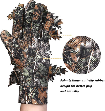 Guantes caza camuflaje 3D Leaf antiderrap ligeros