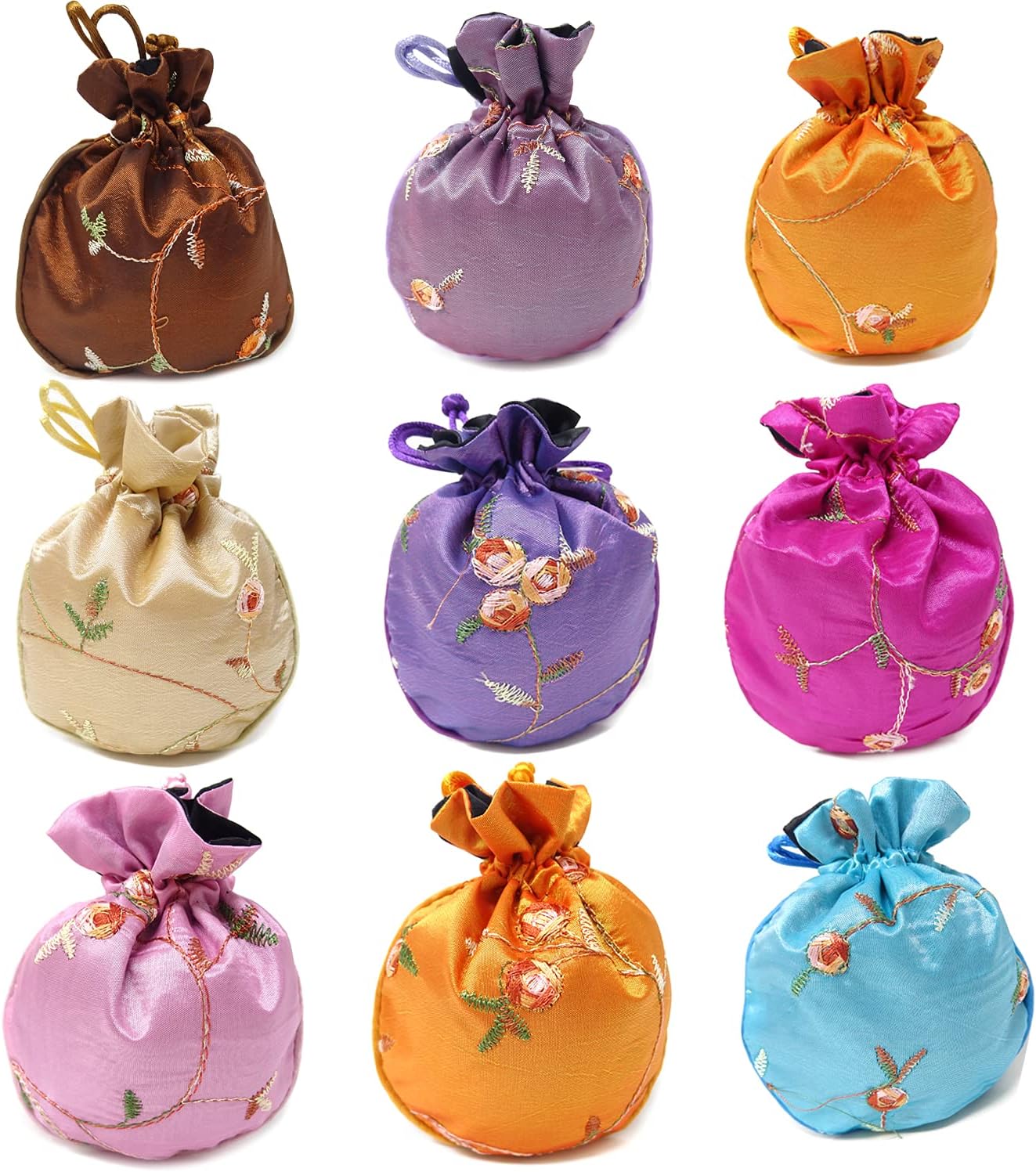 Bolsas joyería con cordón brocado seda 9 Pzas