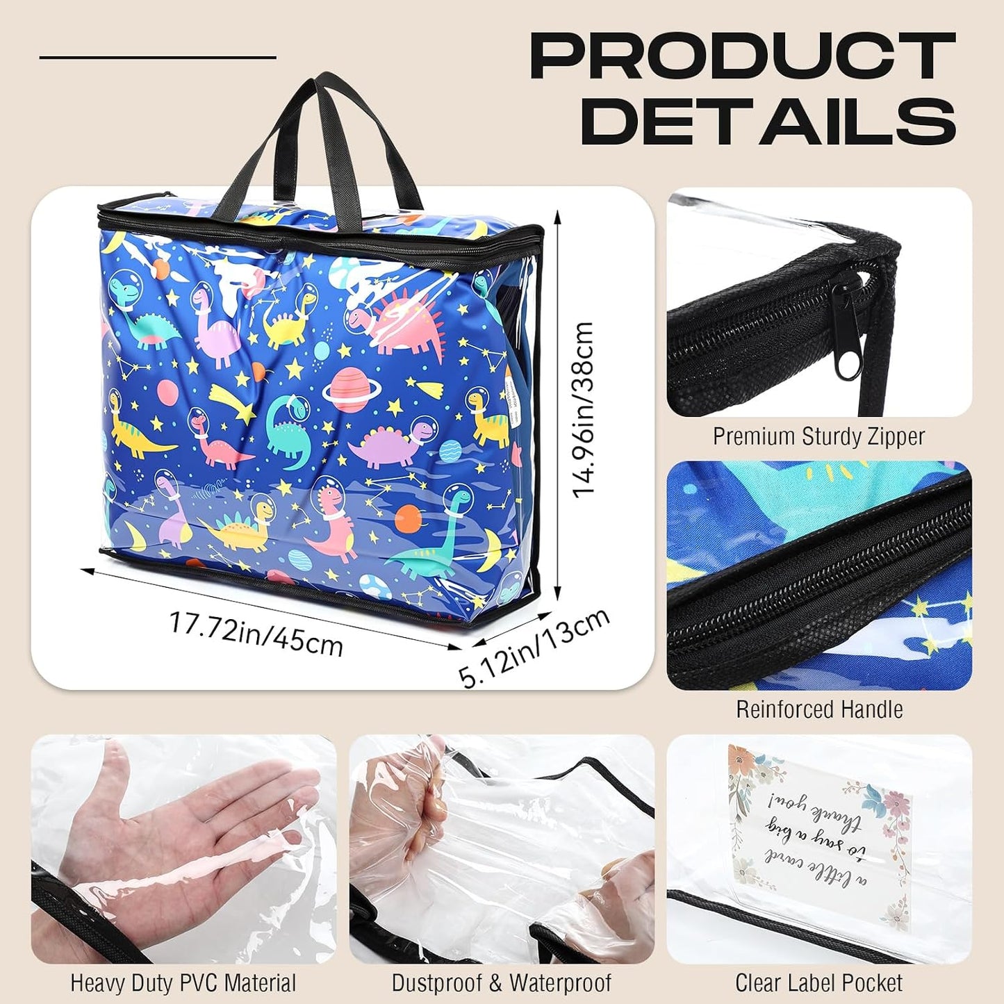12 Bolsas Almacenamiento Transparentes 18x15x5" con Asa