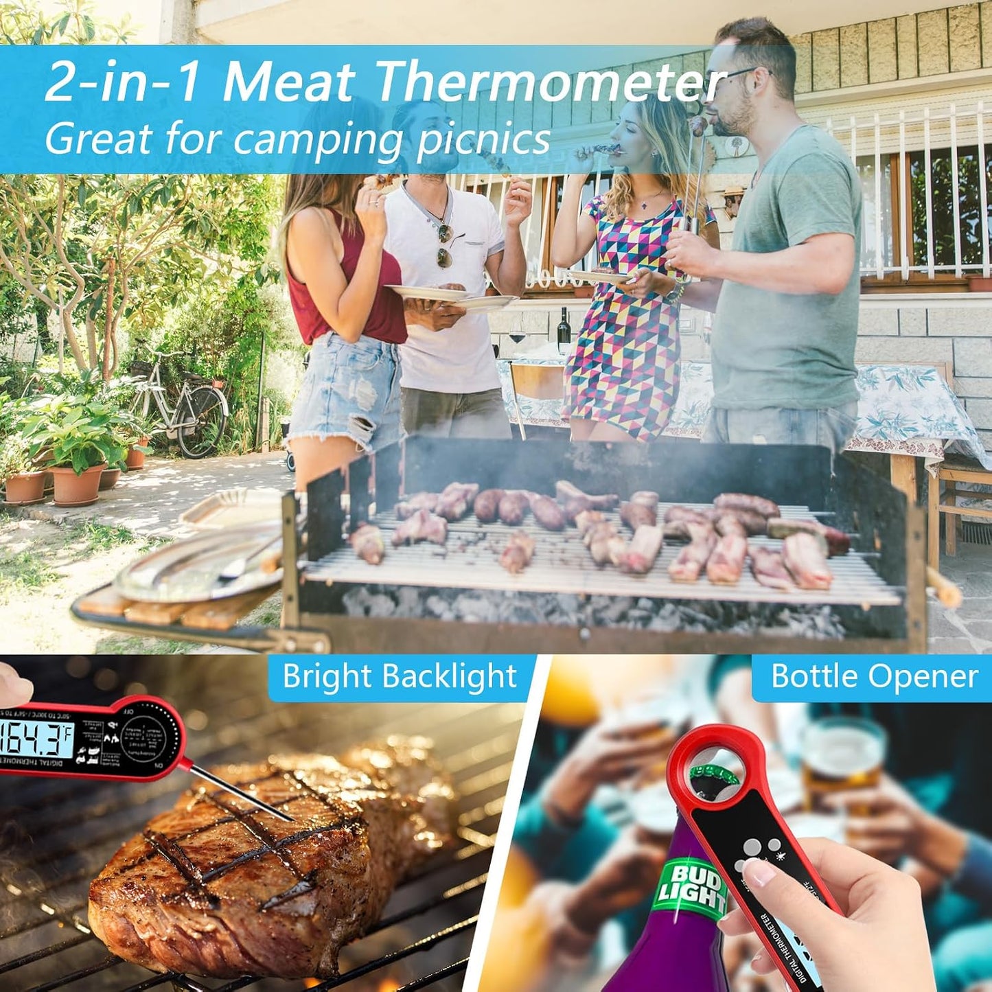 Termómetro carne digital parrilla pantalla retroiluminada