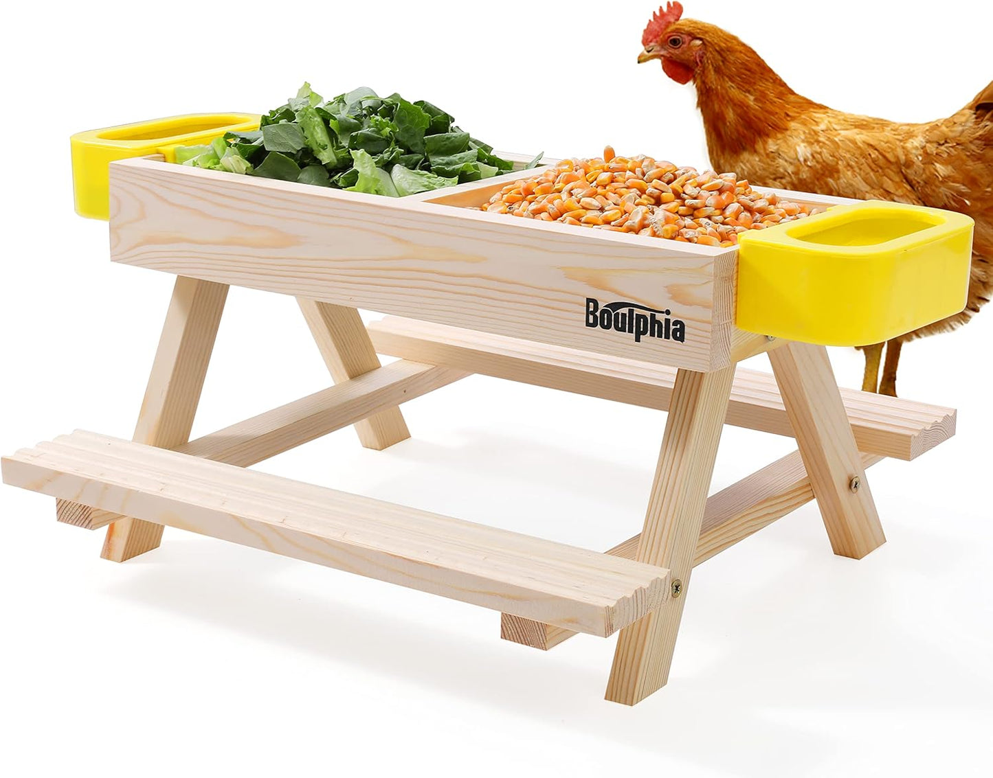 Comederos bebederos pollo madera hechos a mano con mesa picnic