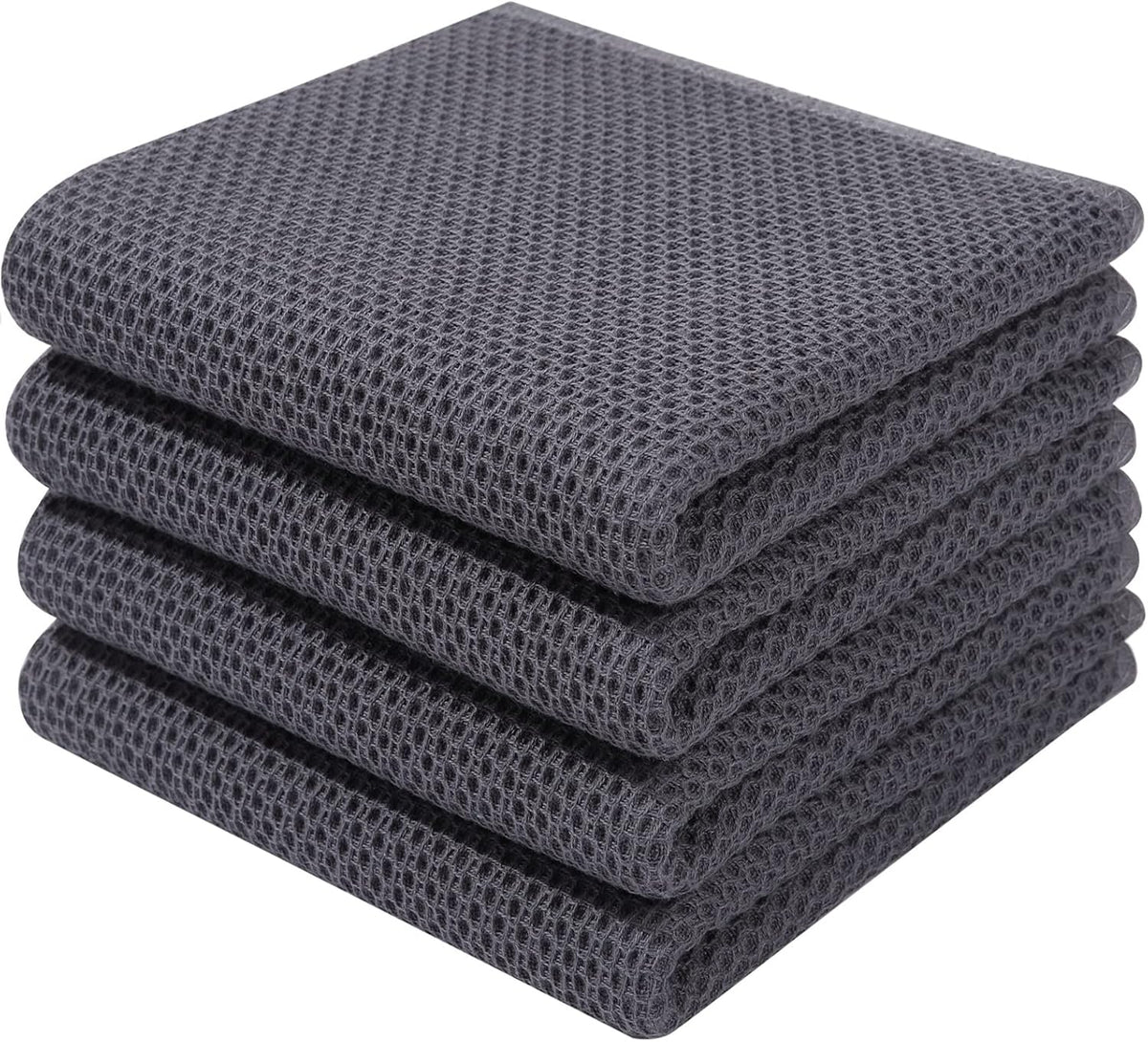 Set 4 Toallas Algodón Punto Gofre 13x28pulg Gris