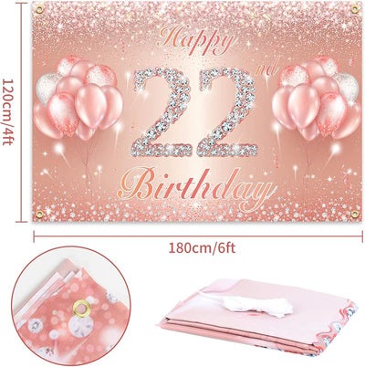 Fondo pancarta feliz cumpleaños 22 oro rosa 4x6ft