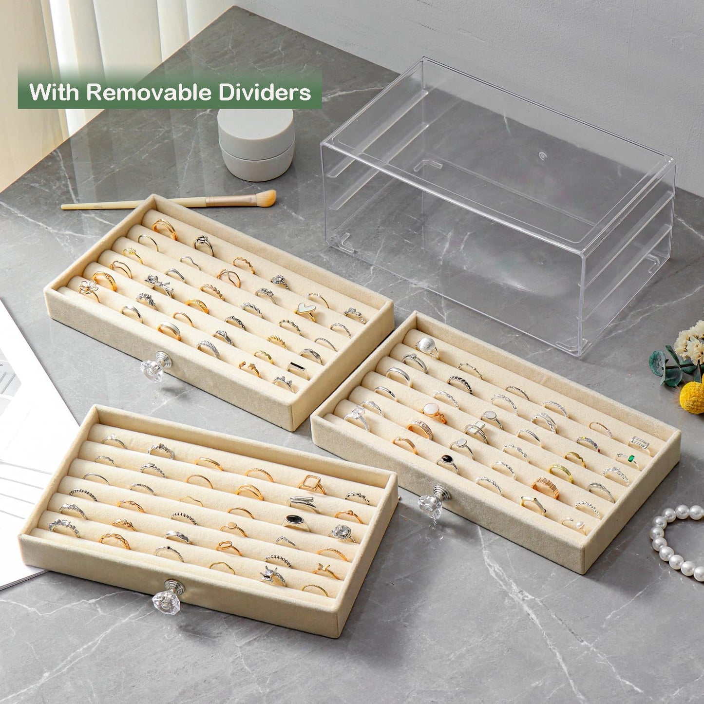 Caja organizadora anillos 3 cajones acrílico terciopelo