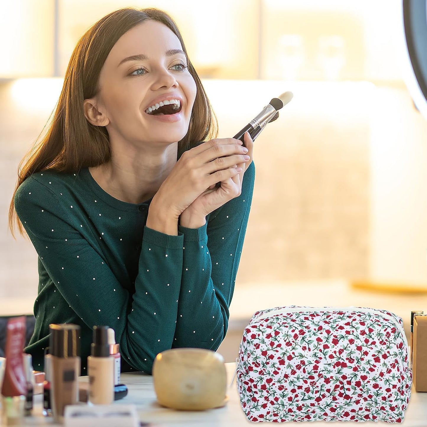 10 bolsas maquillaje acolchadas algodón con cremallera