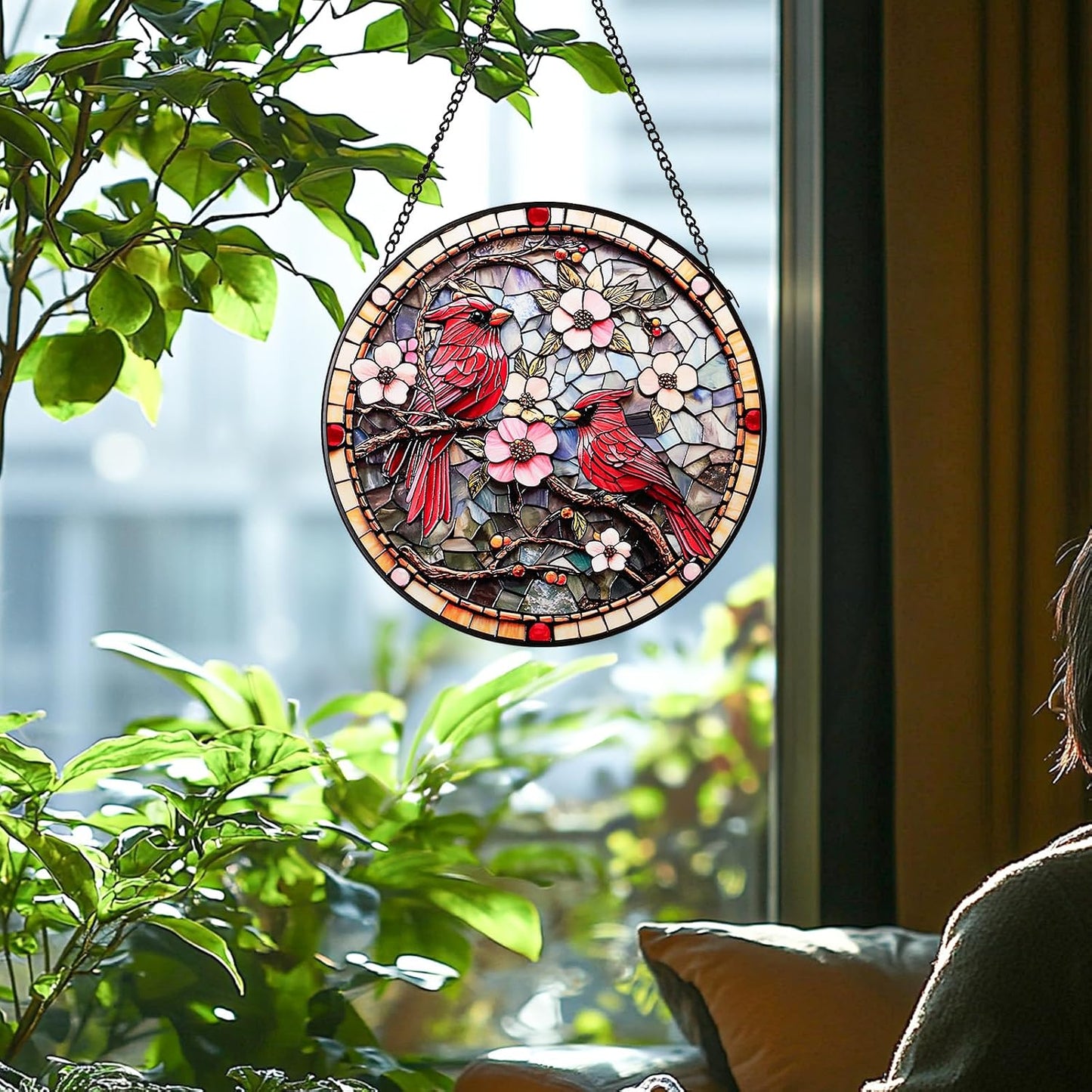 Atrapasol Vitral Cardinal colgante metal decoración pared