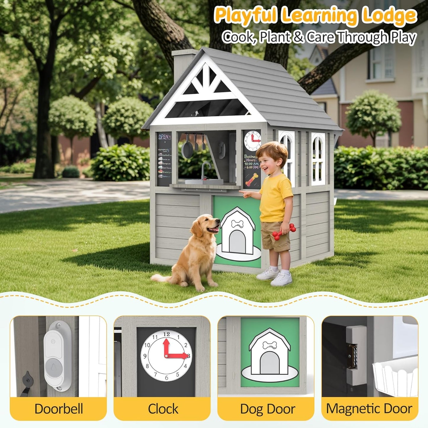 Set de madera para niños al aire libre con cocina timbre y
