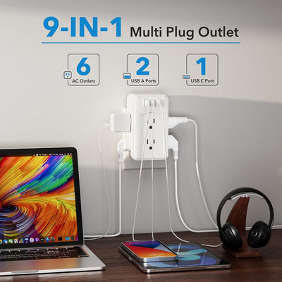 2 Pzas Enchufe Pared Múltiple 6 Salidas 3 USB 3.4A