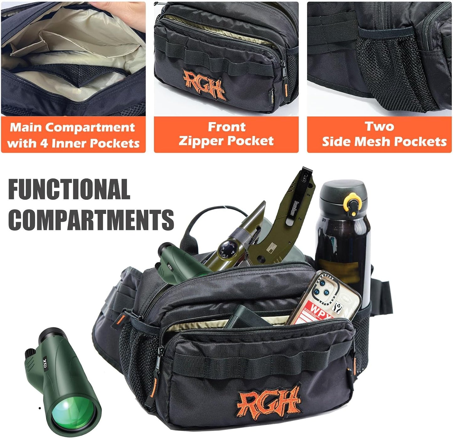 Cangurera táctica hombre Molle 1000D Cordura negro
