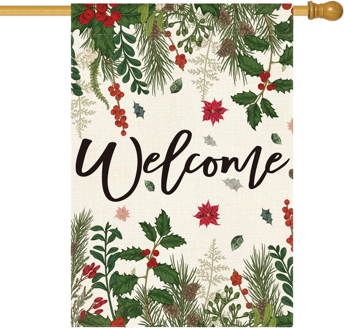 Bandera navidad poinsettia acebo 28x40pulg doble cara exterior