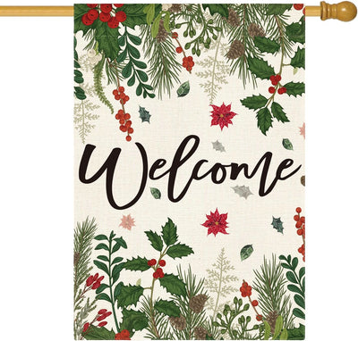 Bandera navidad poinsettia acebo 28x40pulg doble cara exterior