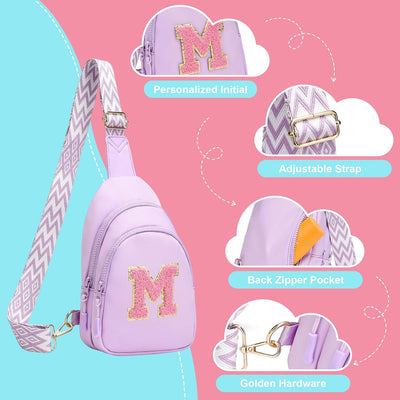 Bolsa cruzada púrpura para niñas con inicial