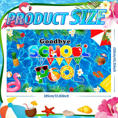 Cartel Goodbye School Hello Pool 73x43pulg decoración fin de año