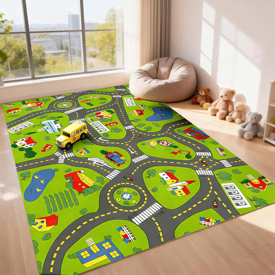 Alfombra antideslizante para niños 3x5ft juego autos dormitorio
