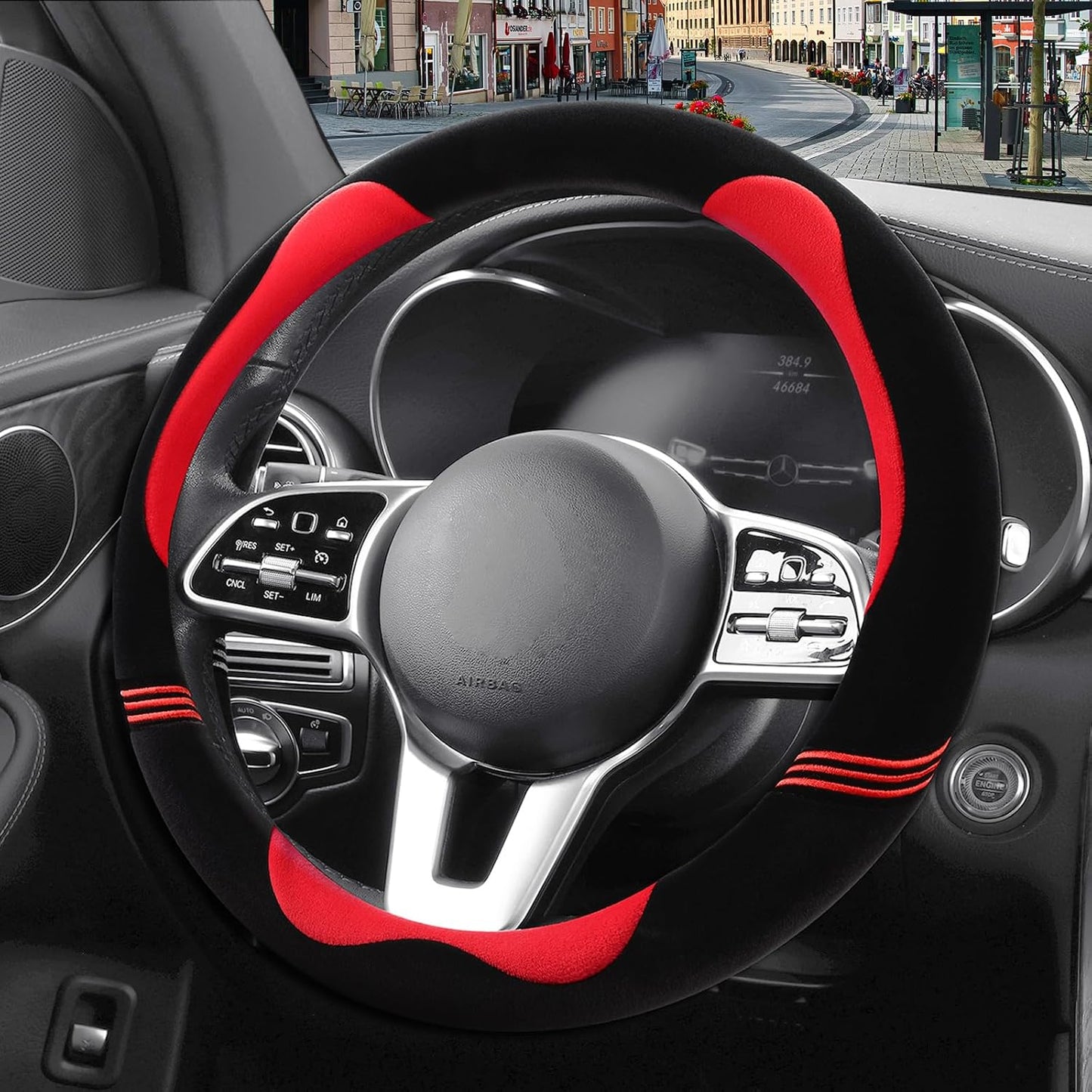 Funda volante peluda 14" antiderrap resistente negro rojo