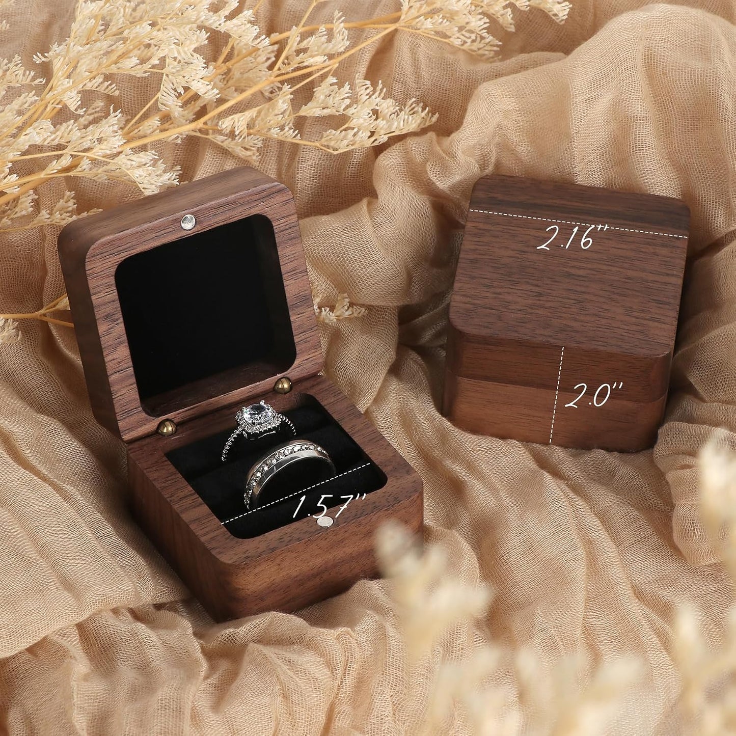 Caja madera soporte anillos compromiso 2 ranuras negro