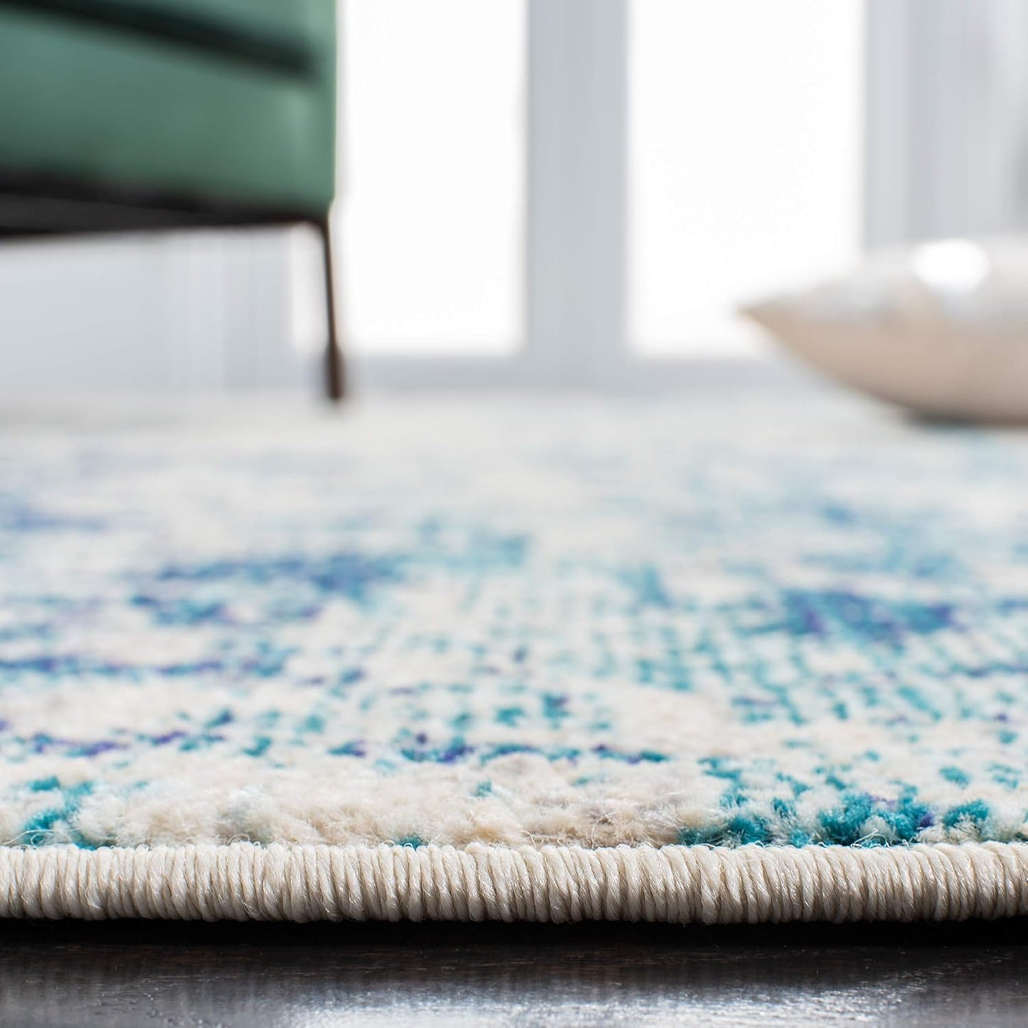 Alfombra decorativa cuadrada 3ft marfil y turquesa ideal sala