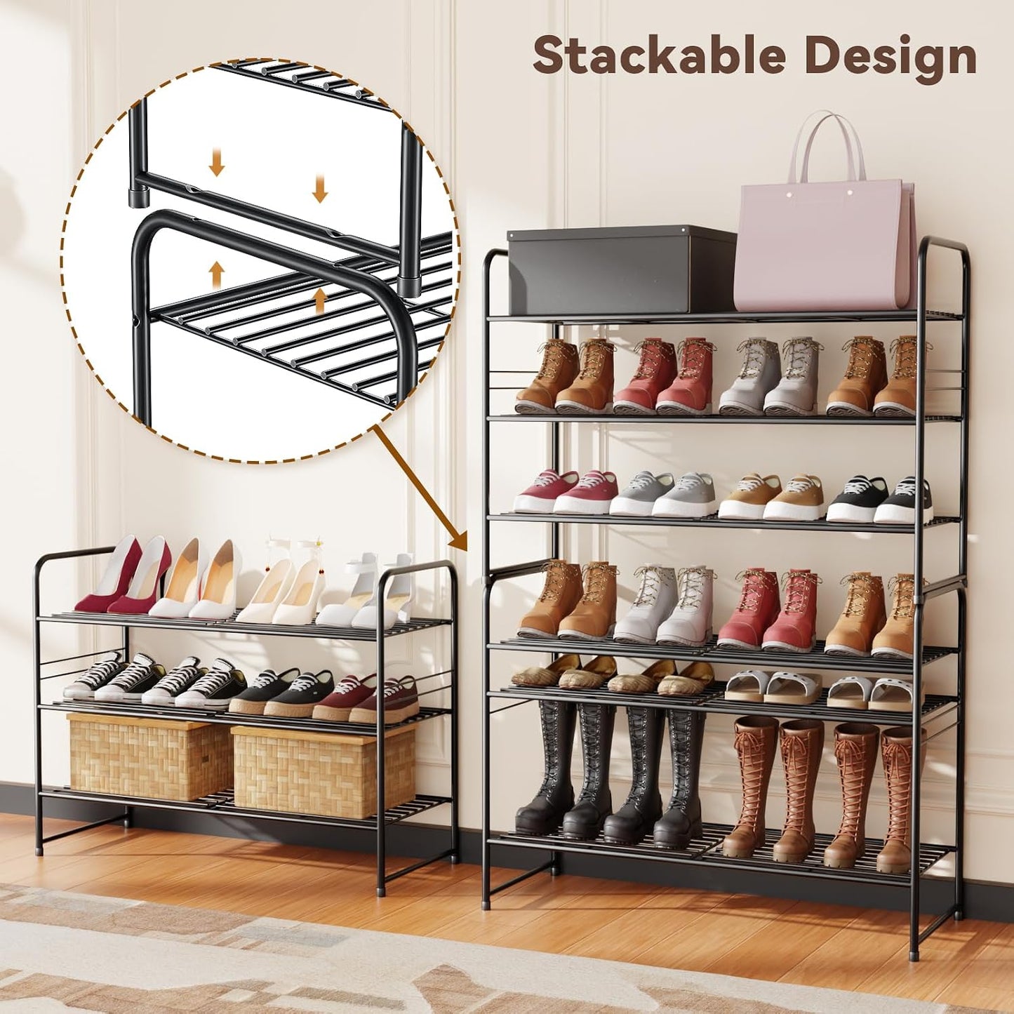 Zapatero metal 3 niveles 32.5" negro apilable