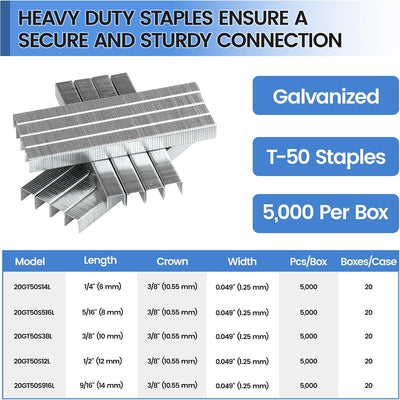 Grapas T-50 galvanizadas 3/8pulg corona 20