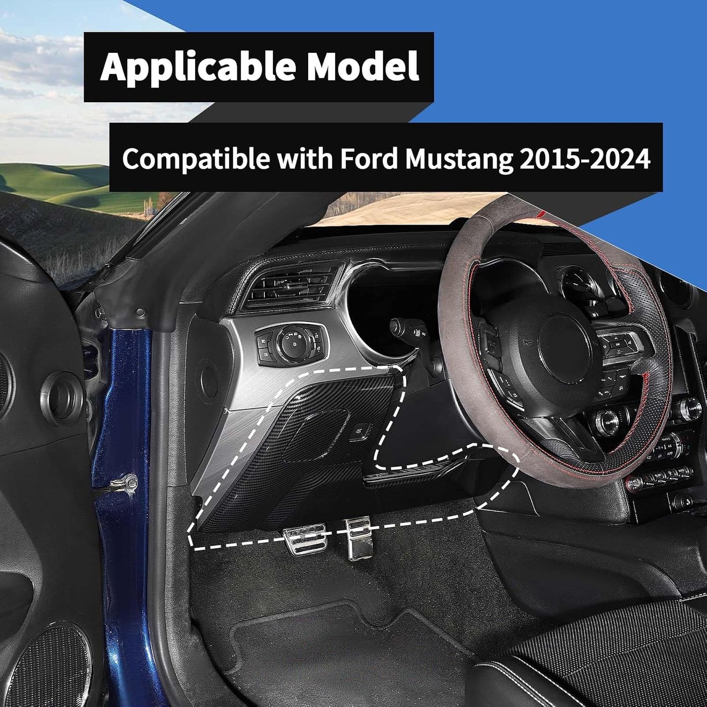 Kit cubiertas panel dirección Mustang 15-23 negro fibra