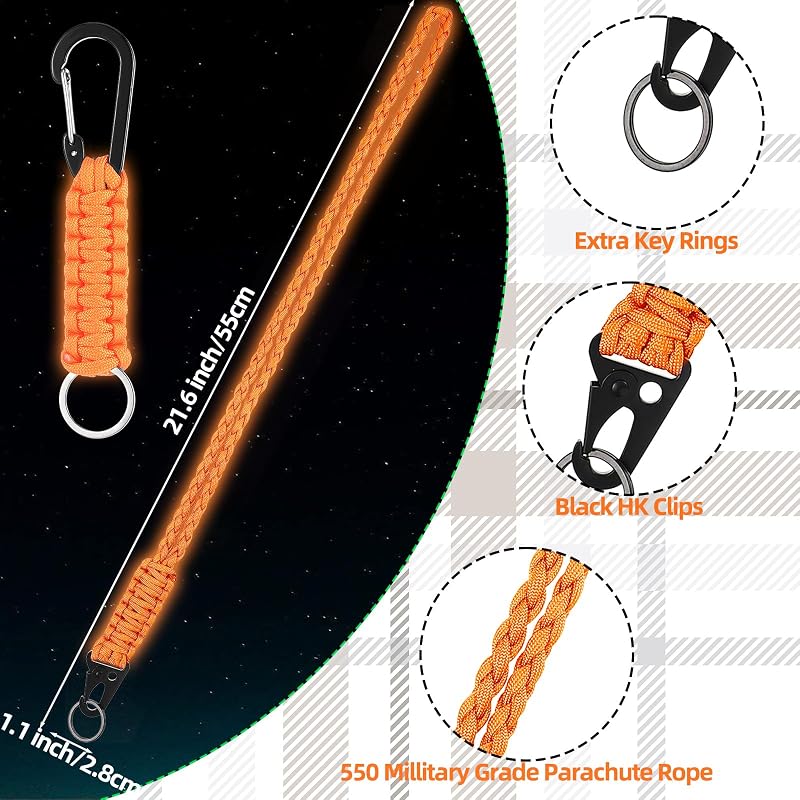 Set 2 llaveros cuerda paracaídas naranja correa trenzada