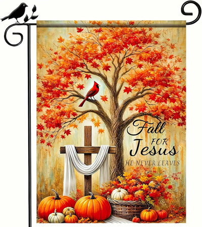 Bandera jardín otoño para Jesús 12x18pulg doble cara calabazas