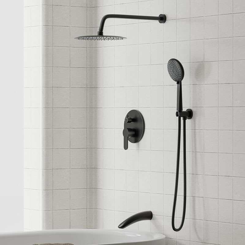Set grifo ducha bañera 12" lluvia y rociador negro