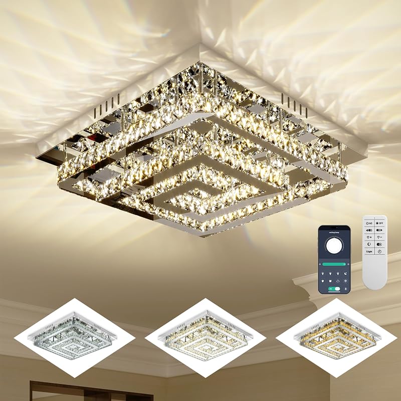 Lámpara araña cristal 34pulg control remoto LED sala