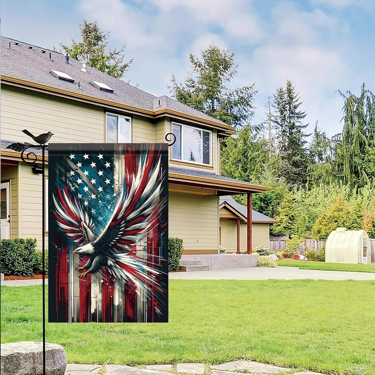 Bandera 4 de Julio 12x18pulg doble cara águila americana