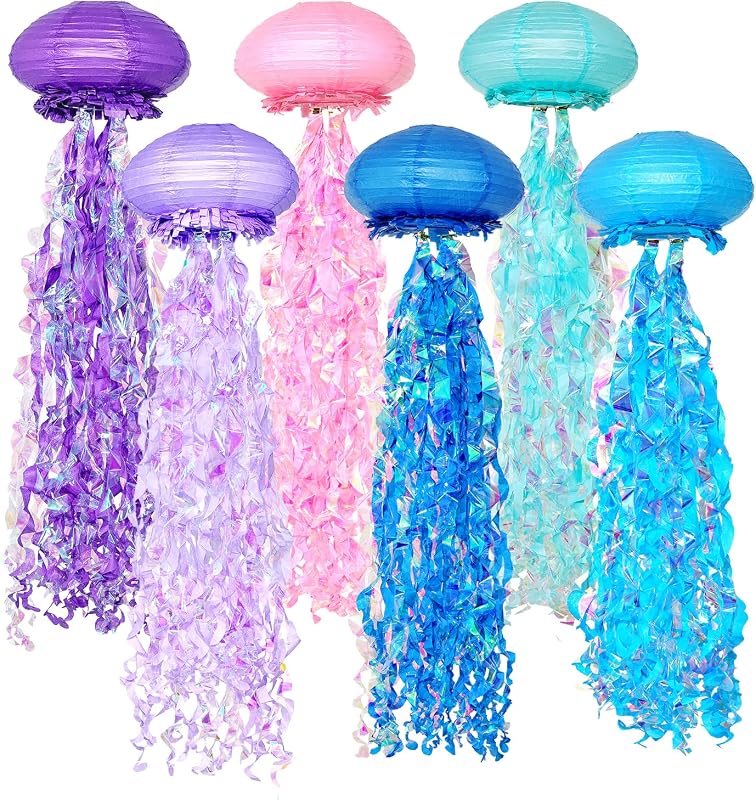 6 Linternas Colgantes Medusas Multicolor Decoración Océano