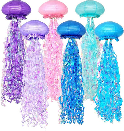 6 Linternas Colgantes Medusas Multicolor Decoración Océano