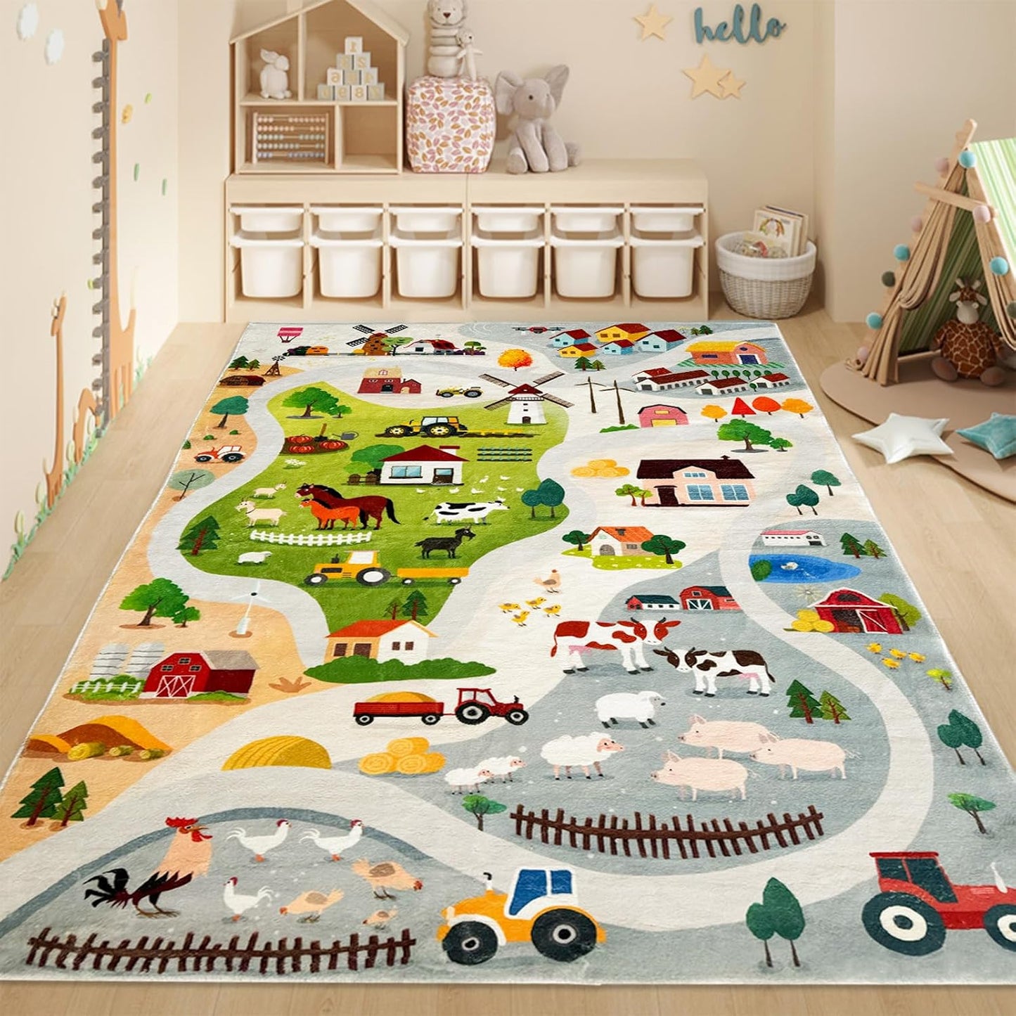 Alfombra de animales de granja para niños 4x6ft dormitorio