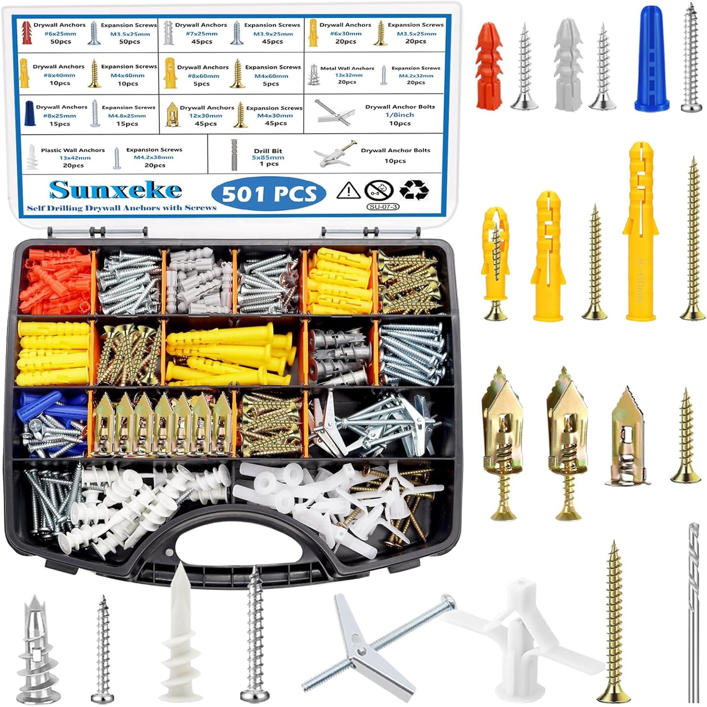 Kit 501 pzas anclajes yeso y pernos mariposa 250