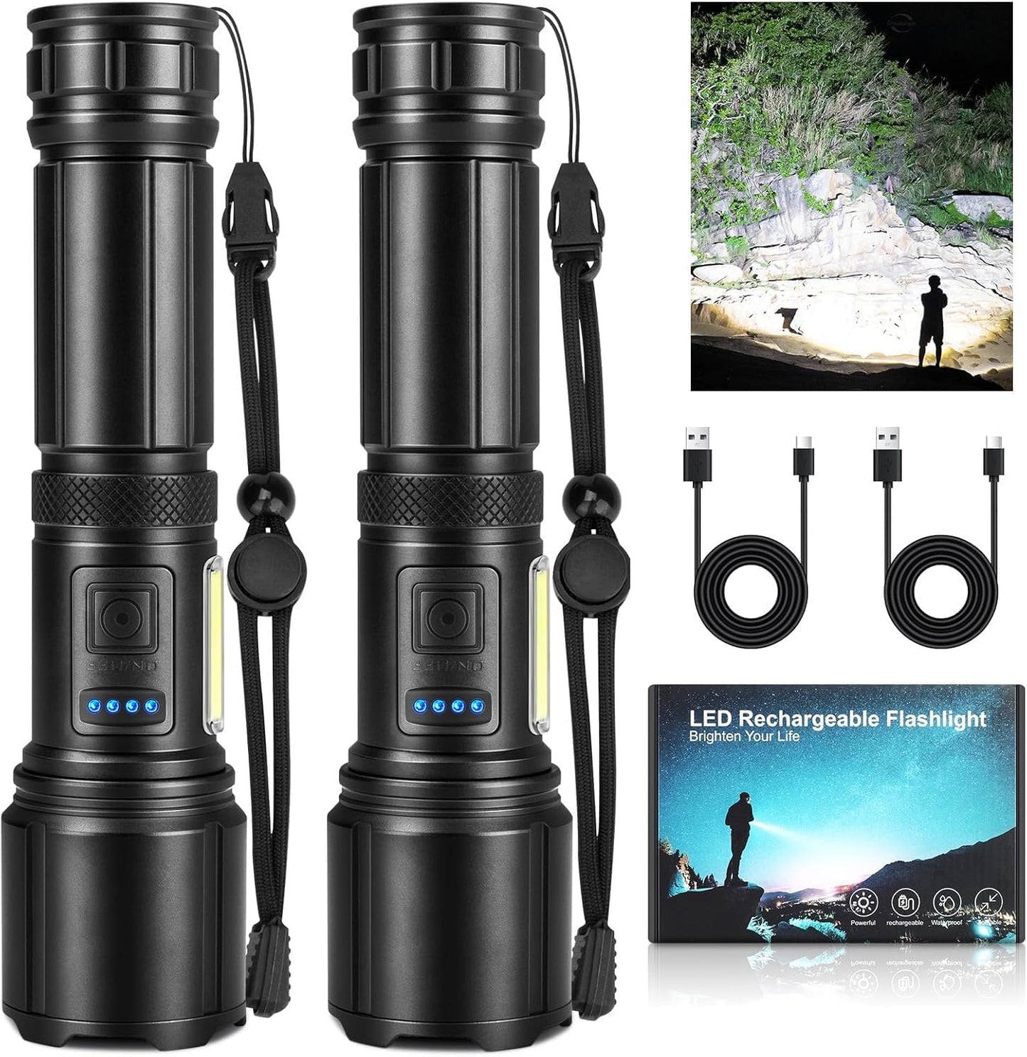 2 Linternas LED Recargables Luz Potente Impermeable