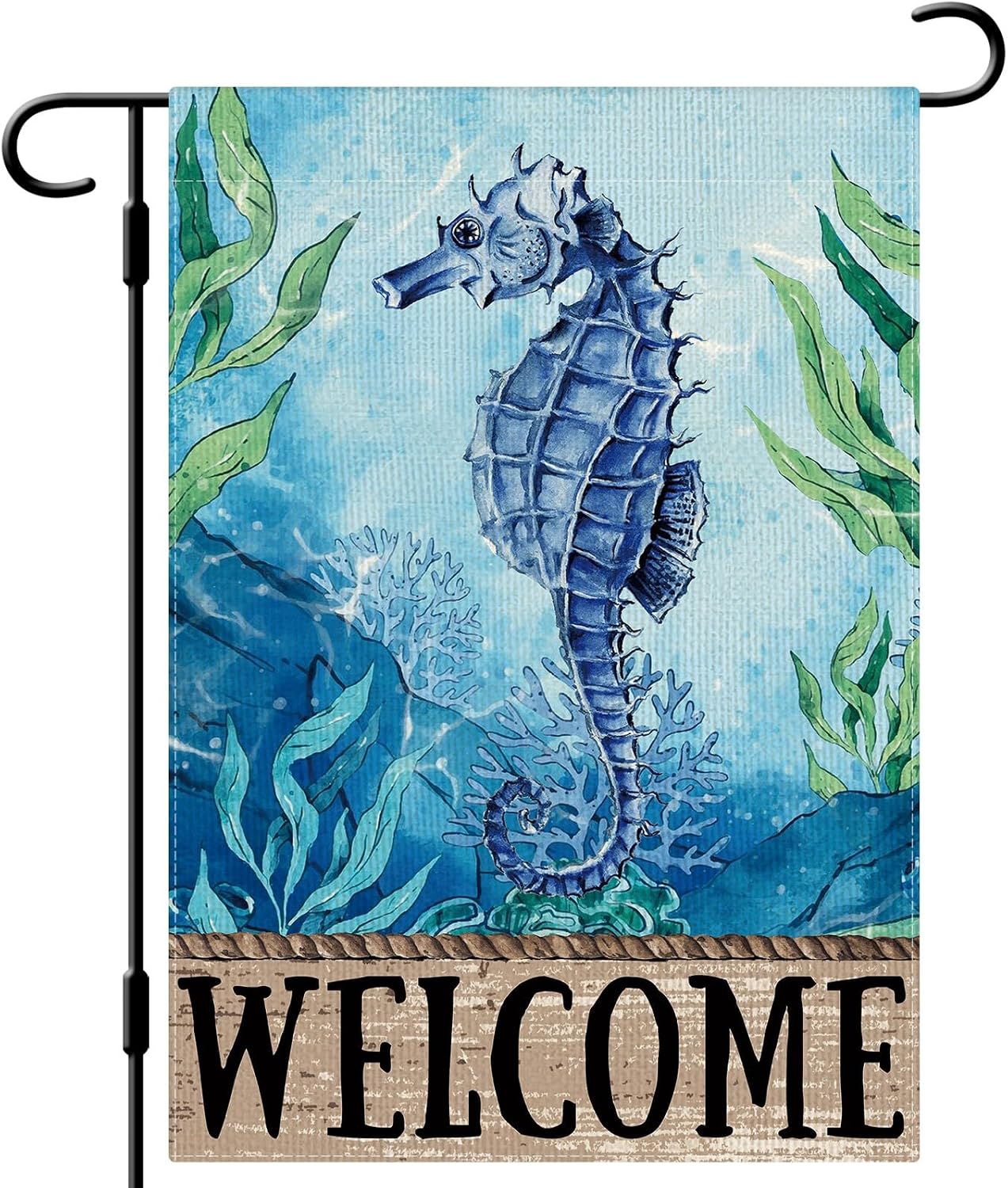 Bandera jardín caballito mar 12x18pulg doble cara arpillera