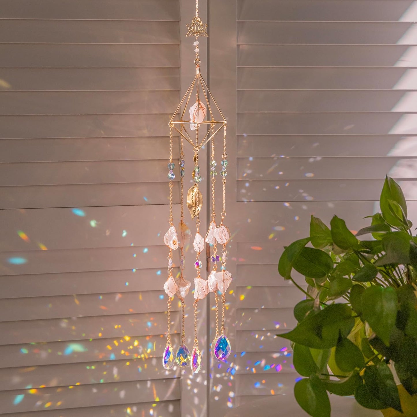 Atrapasol cristal cuarzo rosa decoración hogar jardín