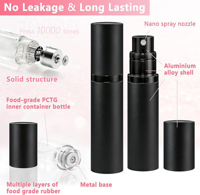 Atomizador perfume viaje 0.2oz recargable mini botella spray negro