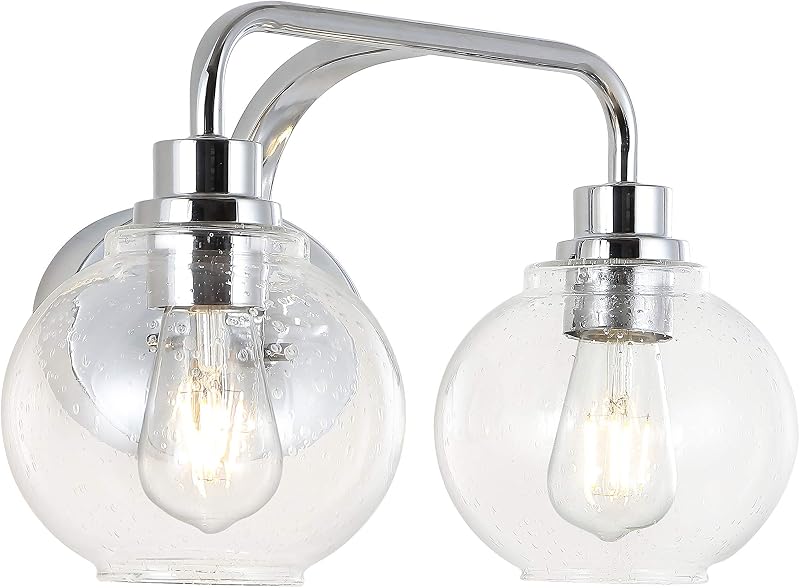 Lámpara pared LED cromada 17.5pulg baño vidrio transparente